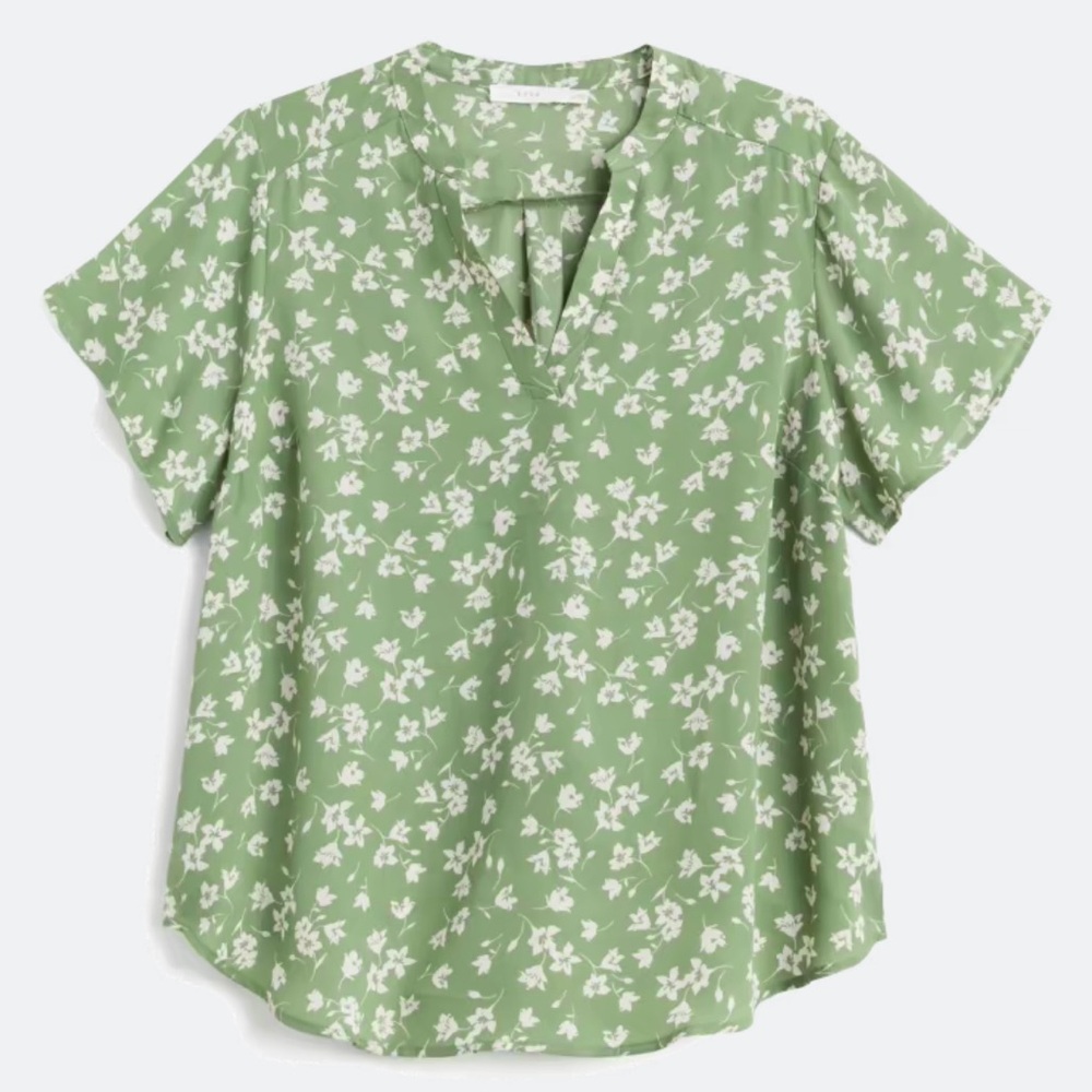 Lush Warner Flutter Sleeve Green Floral Blouse